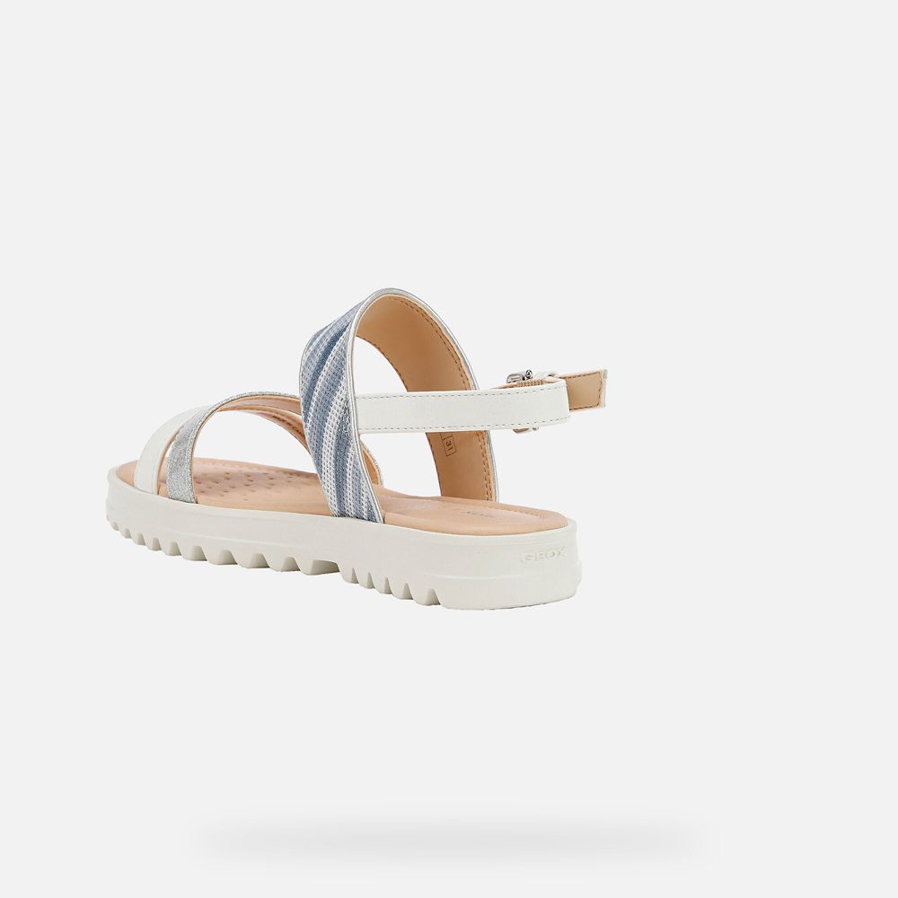 Geox Sandals White/Silver Coralie - Geox Girls Shoes - VEIWKU417